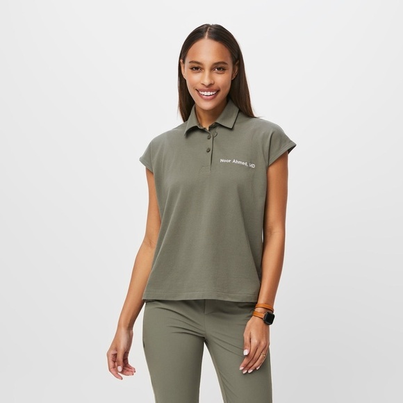 Figs Tops - FIGSPRO Pique Drop Shoulder Polo in Agave Green